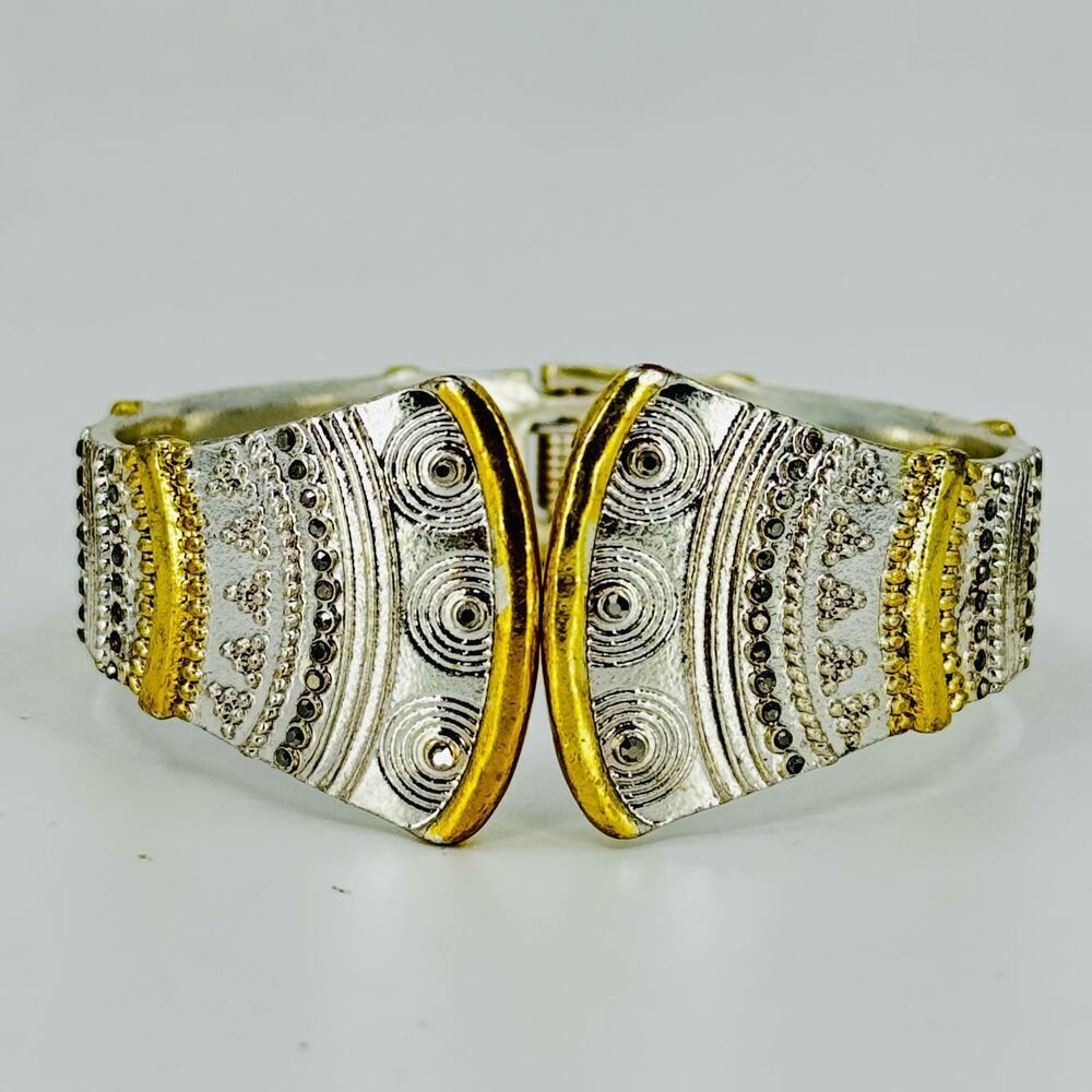 Lucky Brand Silver and Gold Tone Hinge Cuff Bracelet